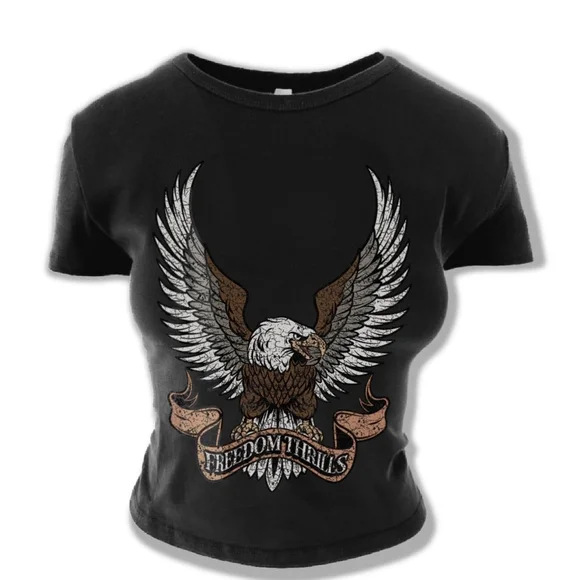 Pebee Forevee - FREEDOM THRILLS GRAPHIC BABY TEE - Size Small - Picture 2 of 6